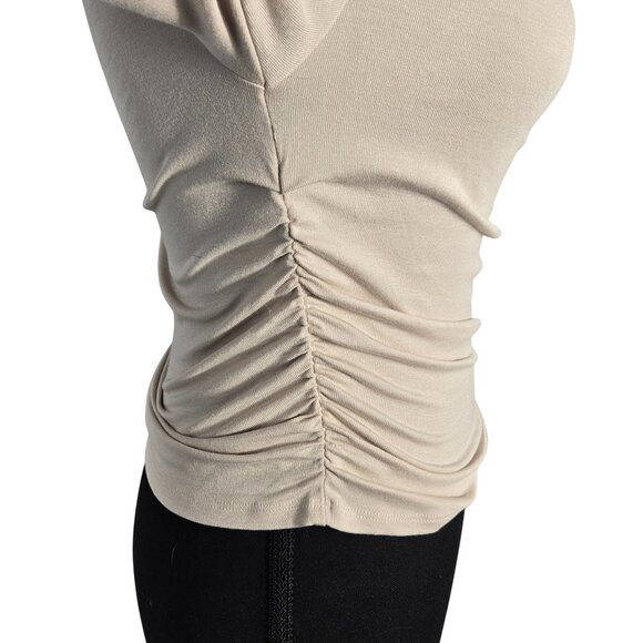 NWT | Nude Cream Ruched Long Sleeve Cowl Off Shoulder Top Thumb Holes | Small - Picture 3 of 7